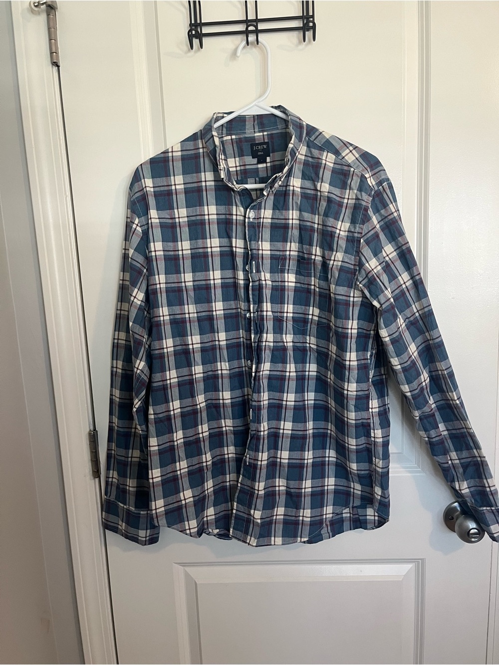 J. Crew Blue and White Plaid Cotton Button-Down Shirt
